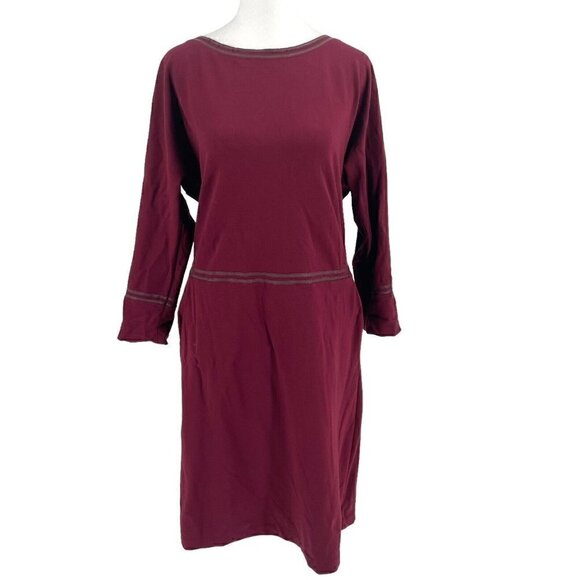 *Lafayette 148 Knee Length Leather Trim Sheath Dress Burgundy Red size 8 - Picture 1 of 7